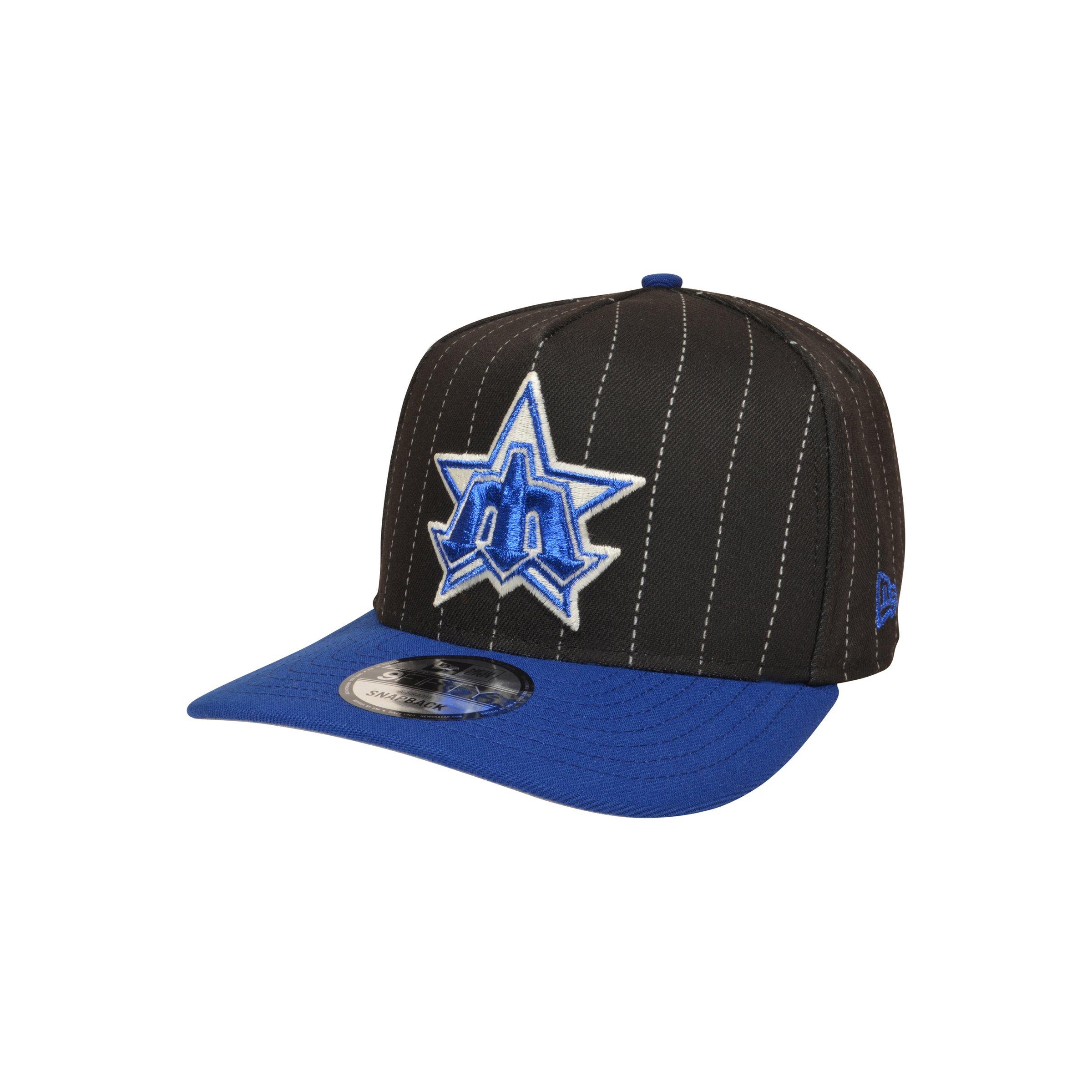 New Era Seattle Mariners 9FIFTY A-Frame Pinstripe Snapback Hat - Black/Royal - BLACK/ROYAL